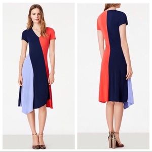 Tory Burch Asymmetrical Dress in Navy, Red, and Lavender